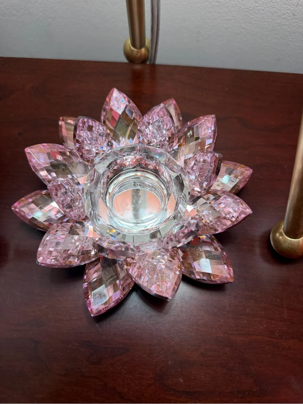 Pink Crystal Lotus Tealight Candle Holder